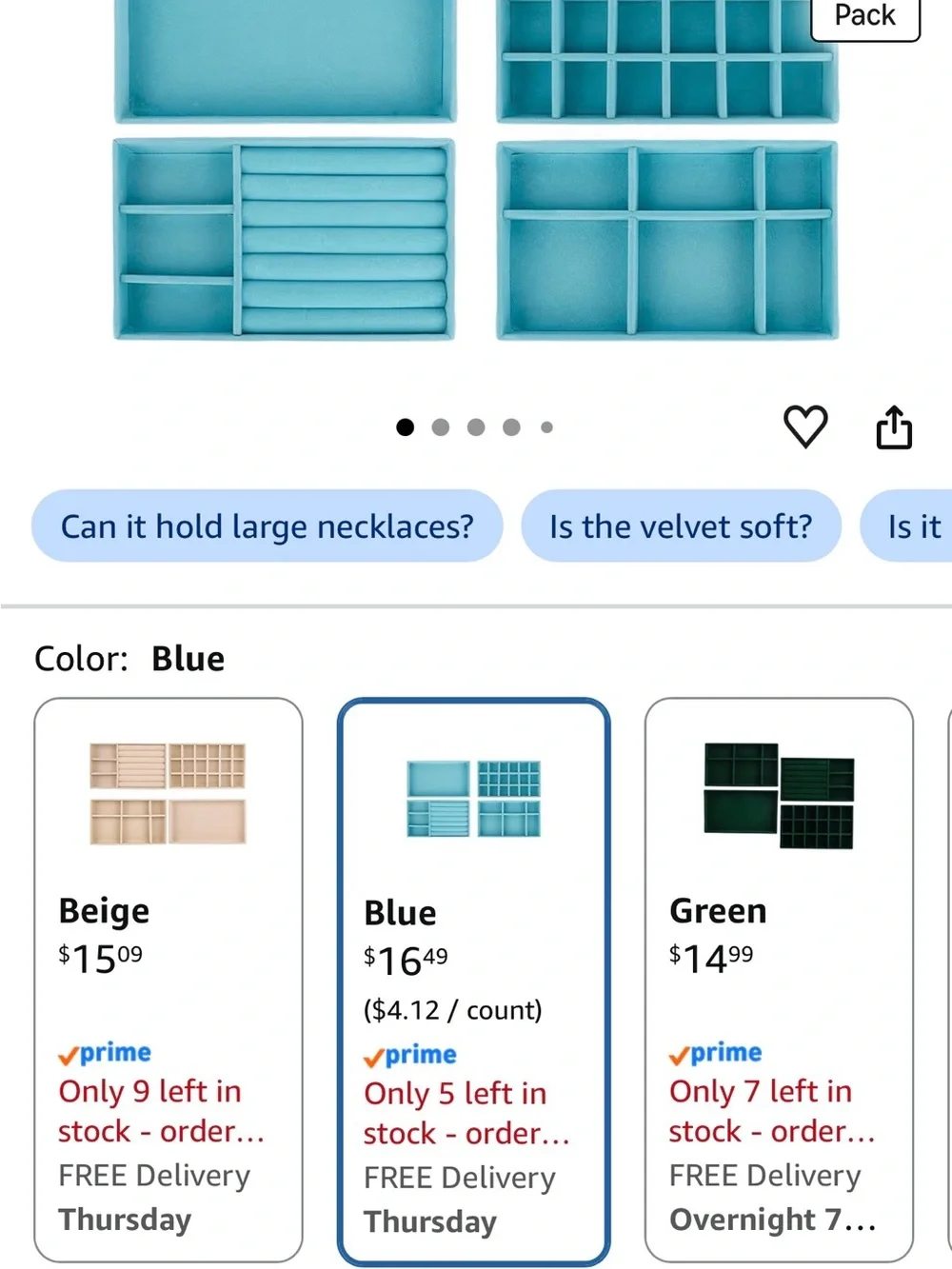 Blue Velvet Jewelry and Accessories Organizer Set